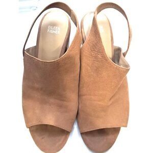 Eileen Fisher Women's Leigh 10 Tan Suede Sling Back Bootie Block Heels